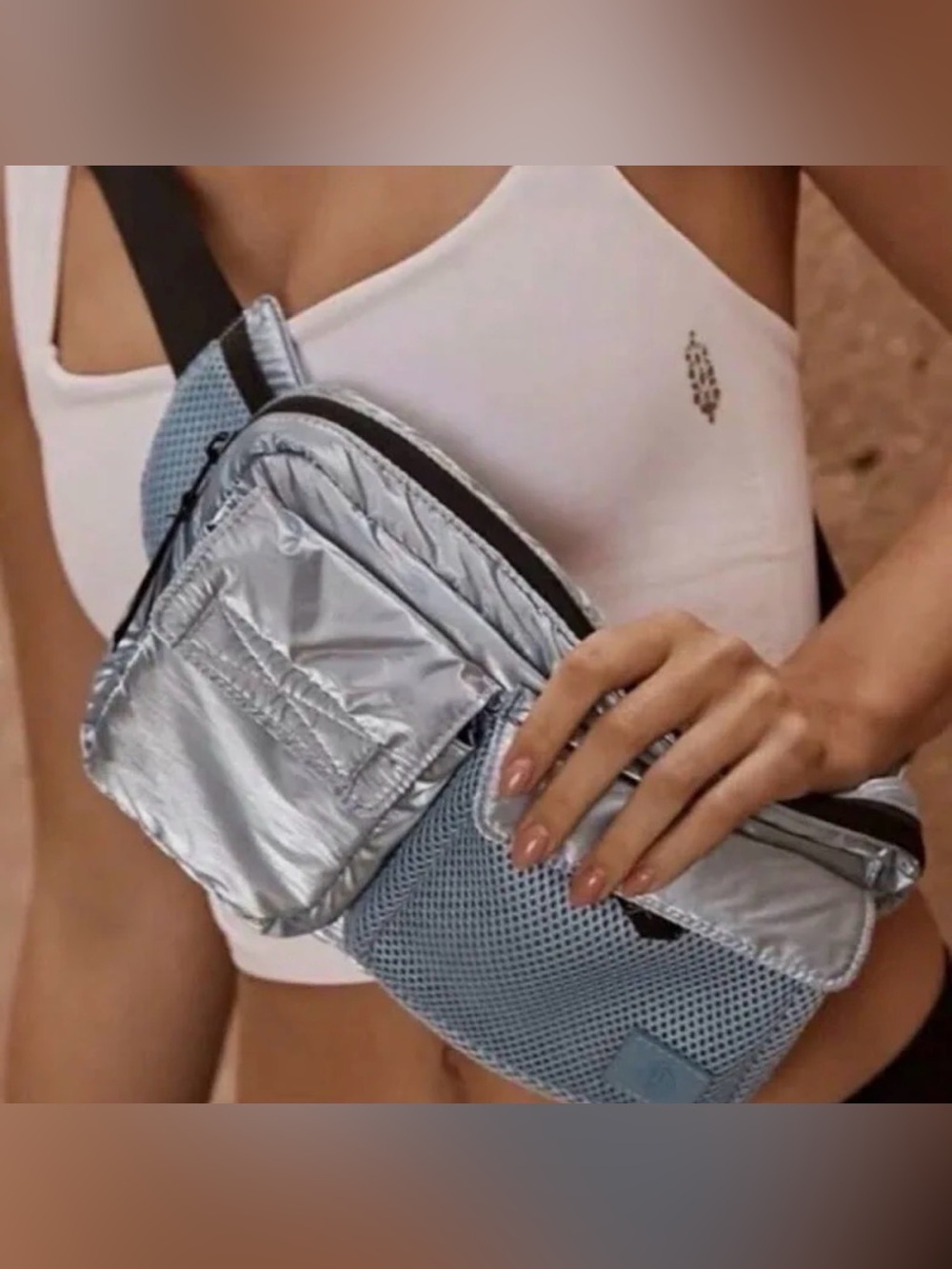 Free People Courtside Cargo Sling Bag- Blue Metallic